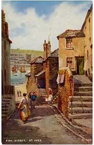 Old Postcard of Fish Street, St Ives