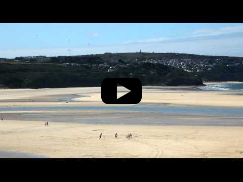 Paragliders over Riviere Towans Beach